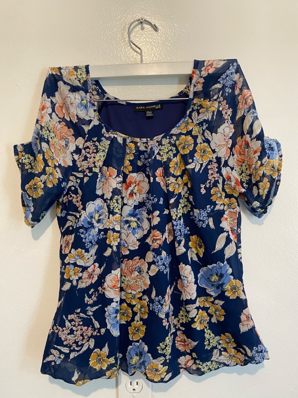 Sara Michelle Navy Floral Short Sleeve Peplum Blouse